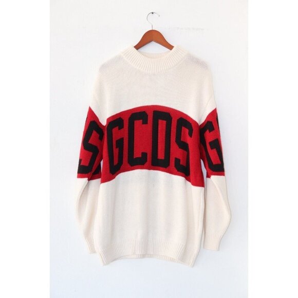 GCDS Unisex Large Ivory Off-White Band Sweatshirt Logo Stripe Knit Sweater $560 - Picture 5 of 11